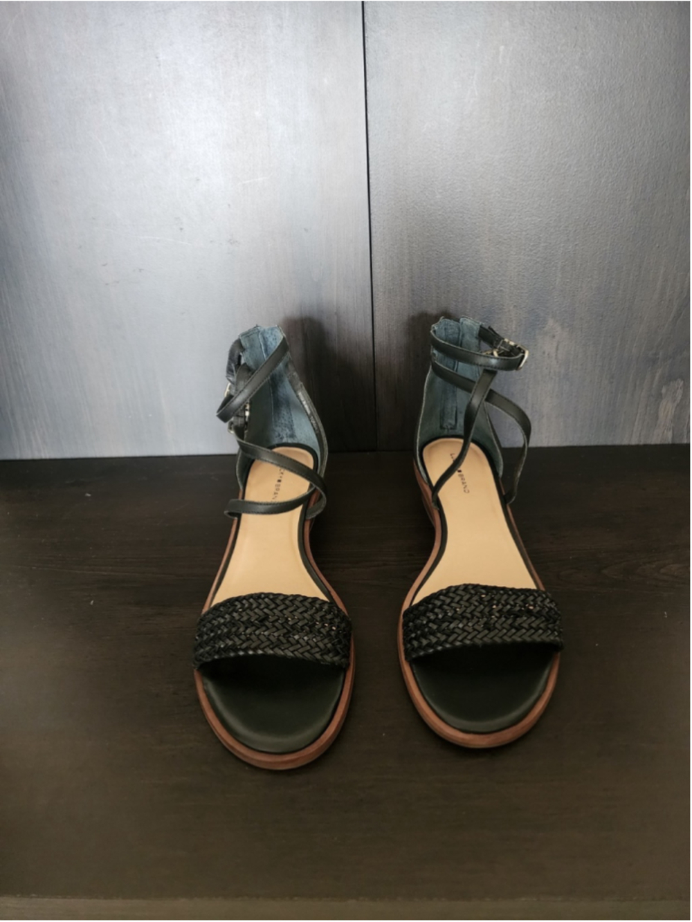 Lucky Brand Skippir LEATHER Gladiator Woven Chunky Block Heel Sandals 10 M BLACK - Picture 7 of 14